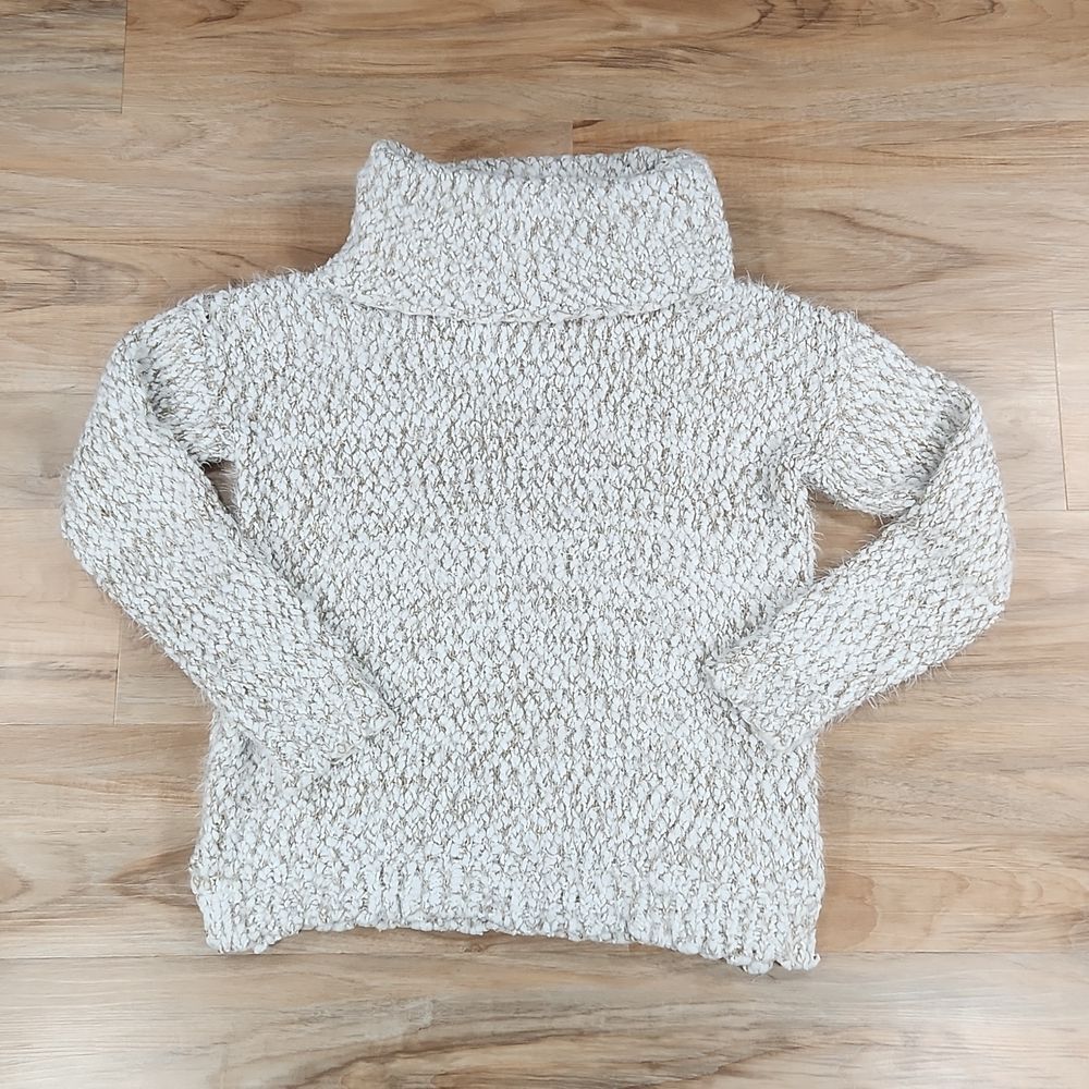 ☔️🔹️Rhapsody White & Tan Cowl Neck Drop Sleeve Sweater XLarge